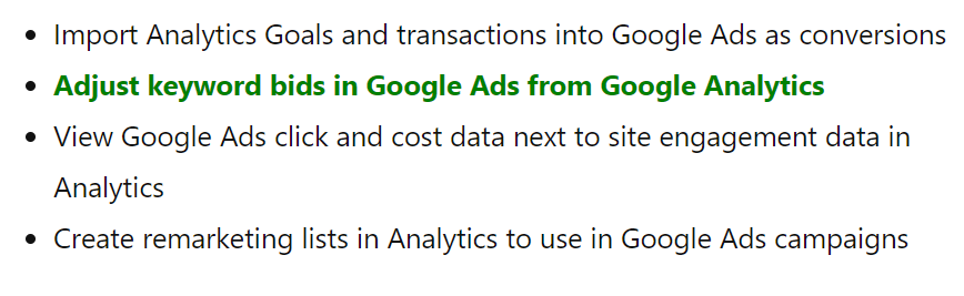 when linking a google ads account to google analytics, what is not possible?